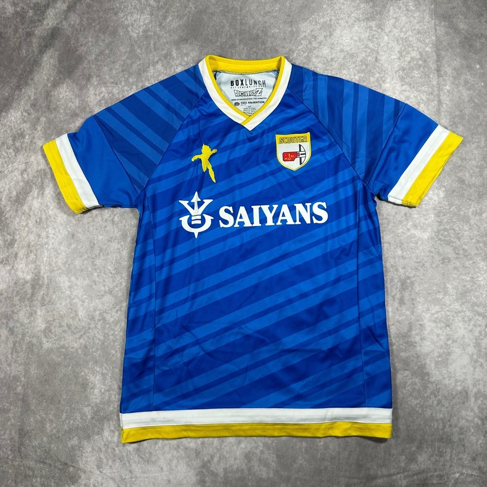 BoxLunch Dragon Ball Z Vegeta 01 Saiyans Soccer Jersey Blue Mens XS Anime Shirt